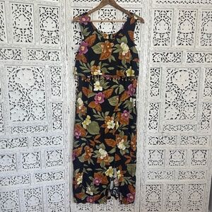 Vintage Floral Cottage‎ Core Midi Dress With Beading Details Sz Large